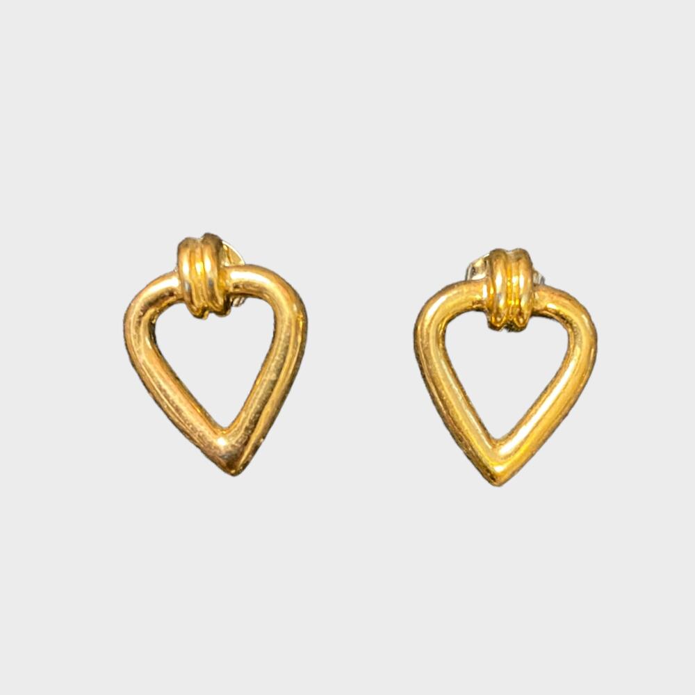 Open Heart Gold Plated Pierced Earrings 1/2"